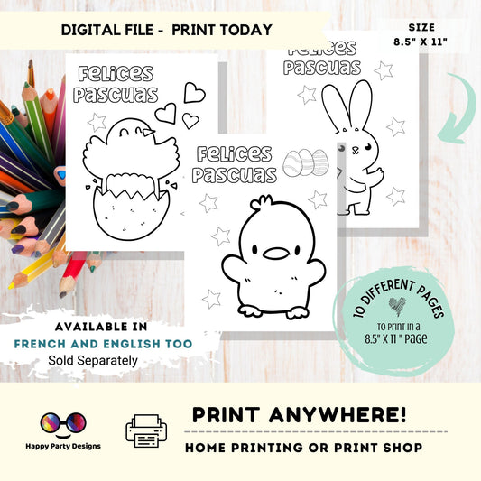 SPANISH Printable Coloring Pages | for Kids | Easter Colouring Activity | easter Party | School activity | 10 pages
