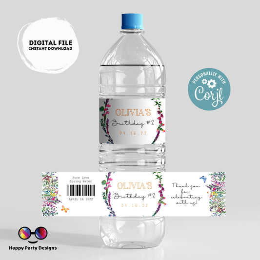 Editable Wildflower water bottle labels | printable labels | Wild flower labels | Spring party |  bottle labels  | Flower party #K73