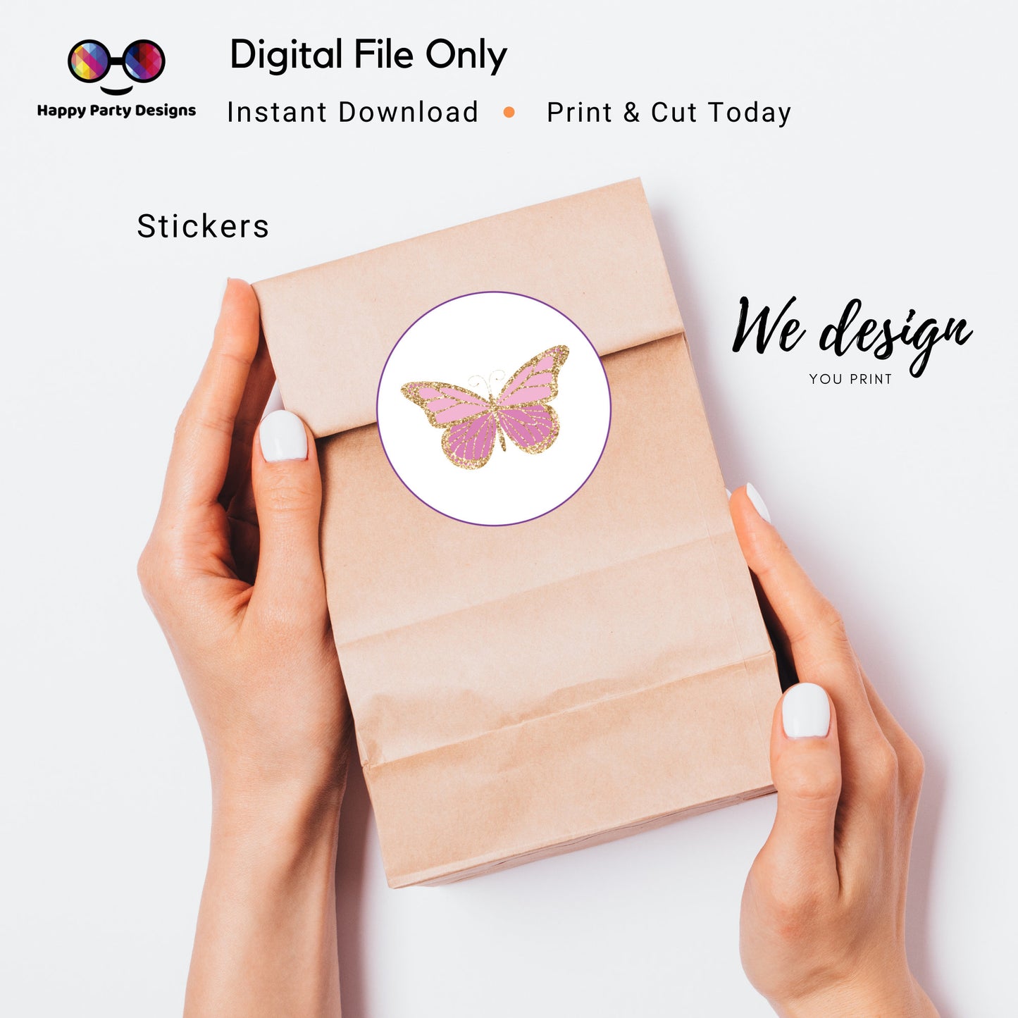 Editable Butterfly Round cupcake toppers | butterfly birthday | Garden Birthday Party | Whimsical Spring | girl Party | stickers #K9