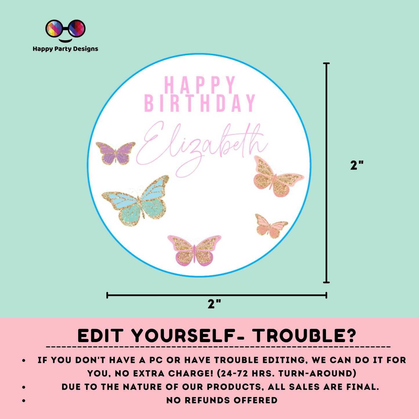 Editable Butterfly Round cupcake toppers | butterfly birthday | Garden Birthday Party | Whimsical Spring | girl Party | stickers #K9