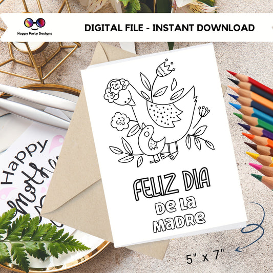 Spanish Printable Mothers day Card | Happy mothers day card | Mom Card | Printable Coloring Card  | print and color | Feliz Dia de la madre