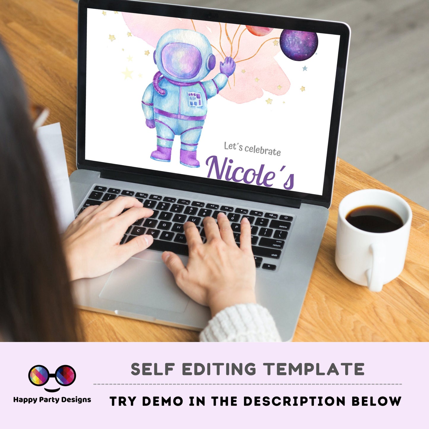 Editable Outer Space First Birthday Invitation Galaxy Blast Off First Trip Around the Sun Space Girl  Download Printable Template Corjl