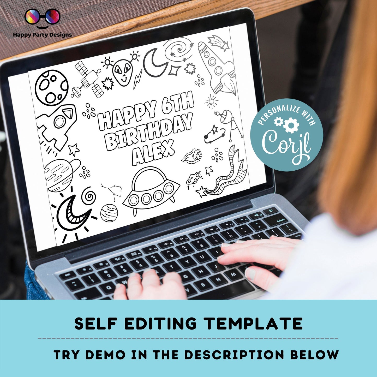 Editable Space coloring page | Placemat coloring page | Any Age | Out of this world birthday | Space Party Activity