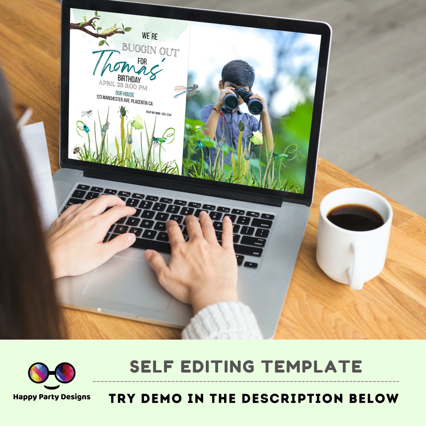 Editable Bug Birthday Photo Invitation Insect Party Bugging Outdoor bug Hunt Bugs Boy Download Printable Invitation Template Digital Corjl