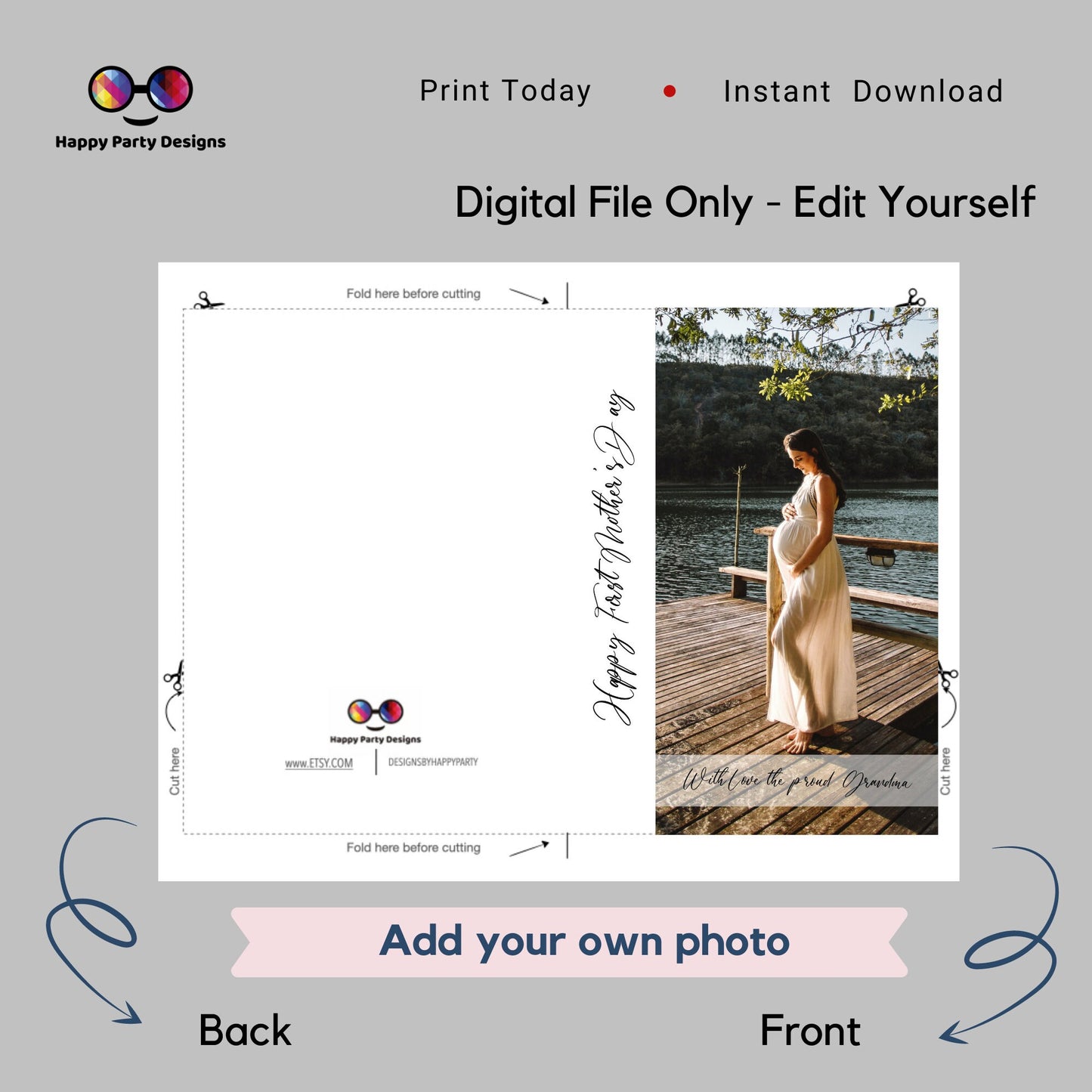 Editable First Mothers Day Card | Photocard | Editable card with photo  | Mothers Day editable card  |  Digital File | Instant Download