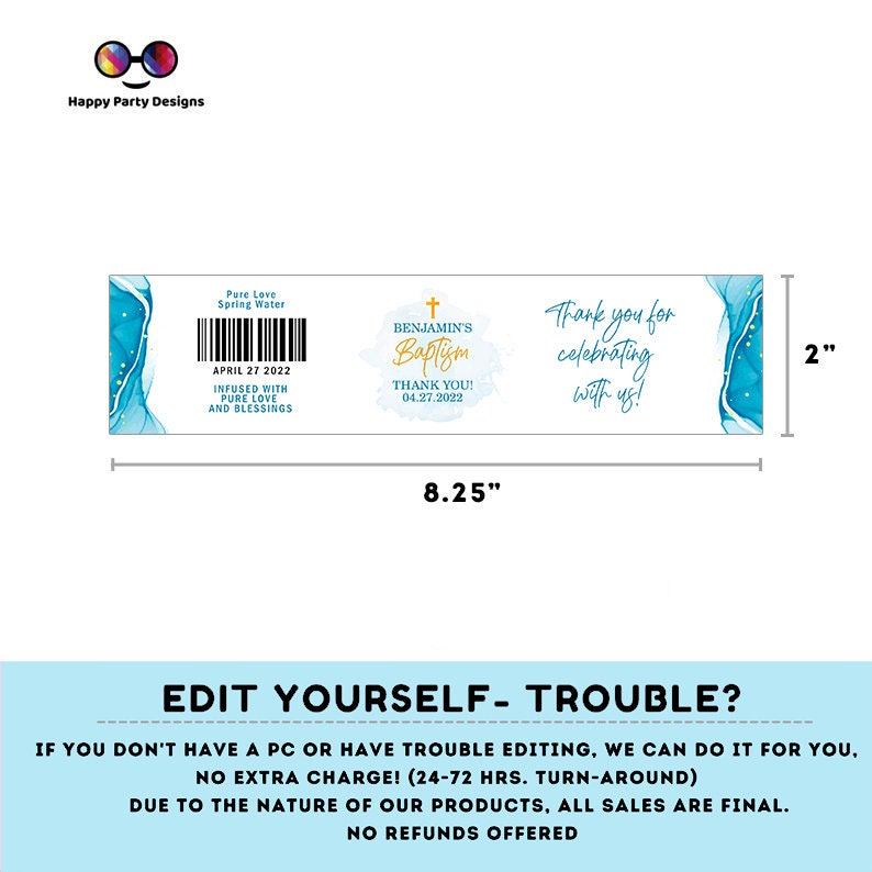Editable Baptism water bottle labels | digital labels |  printable watercolor labels | Christening |  bottle labels  | Boy baptism