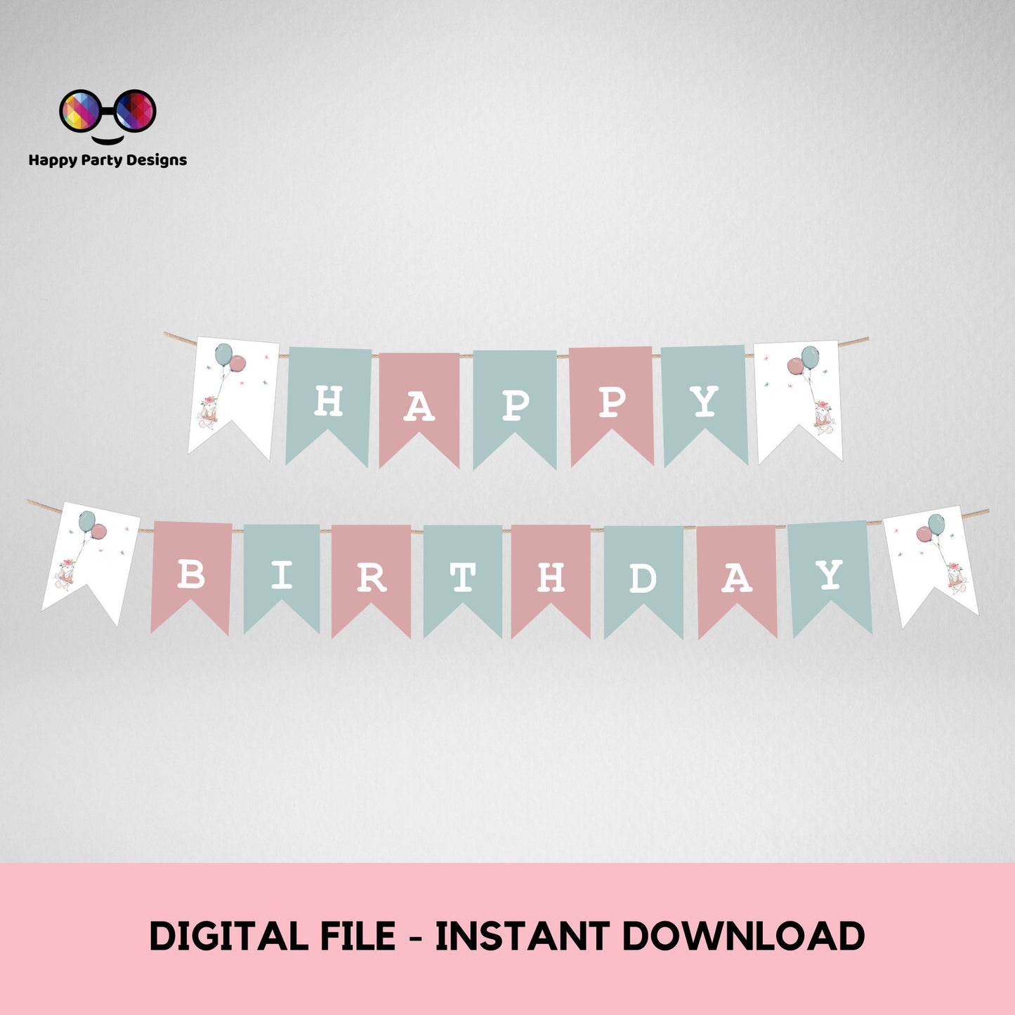 Bunny Happy Birthday Banner | Bunny party | Spring birthday | Bunny birthday party  |  Bunny banner to print  | Bunny First Birthday