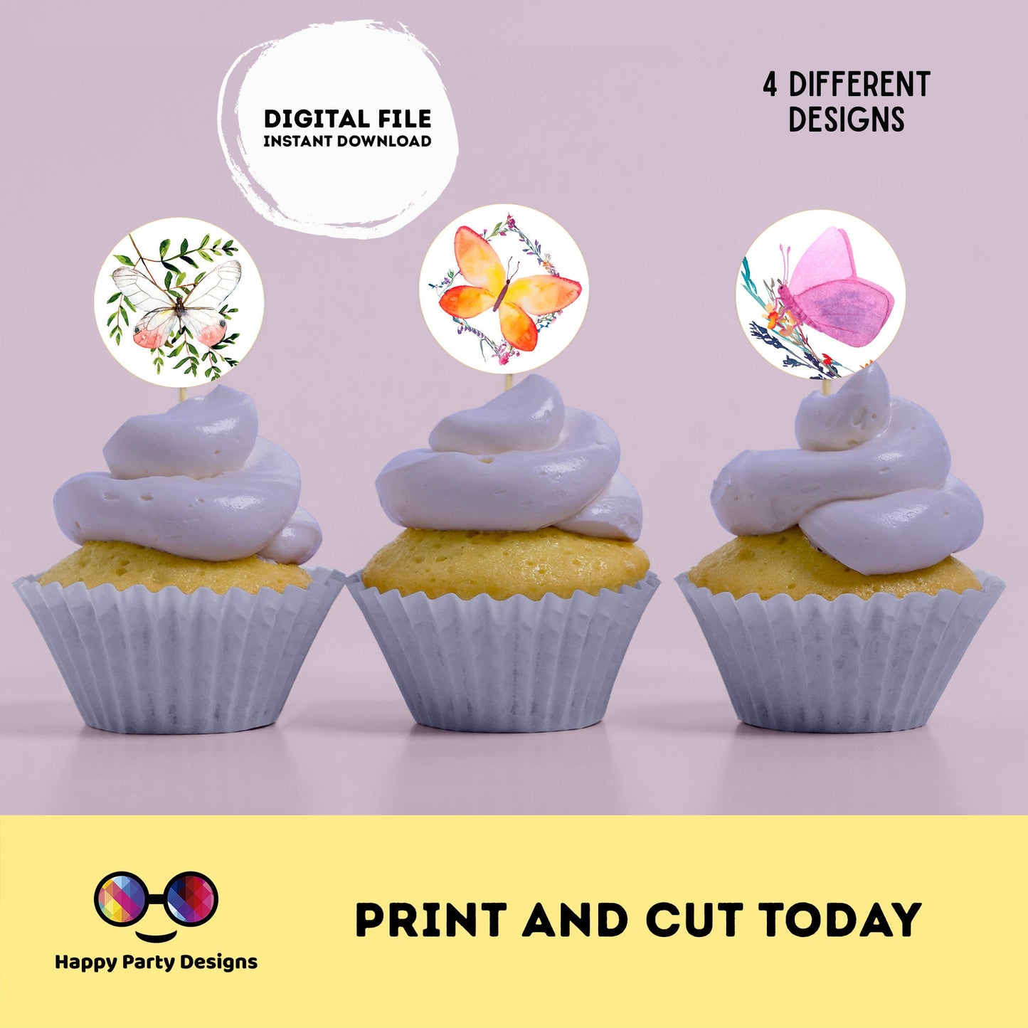 Wildflower cupcake toppers | Instant download | Little Wildflower | Garden Birthday Party | Whimsical Spring | Meadow Birthday Party #K73