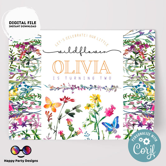 Editable Wildflower Placemat | Spring Birthday | Any Age | Bachelorette party | Wildflower Party decor | Bridal shower #K73