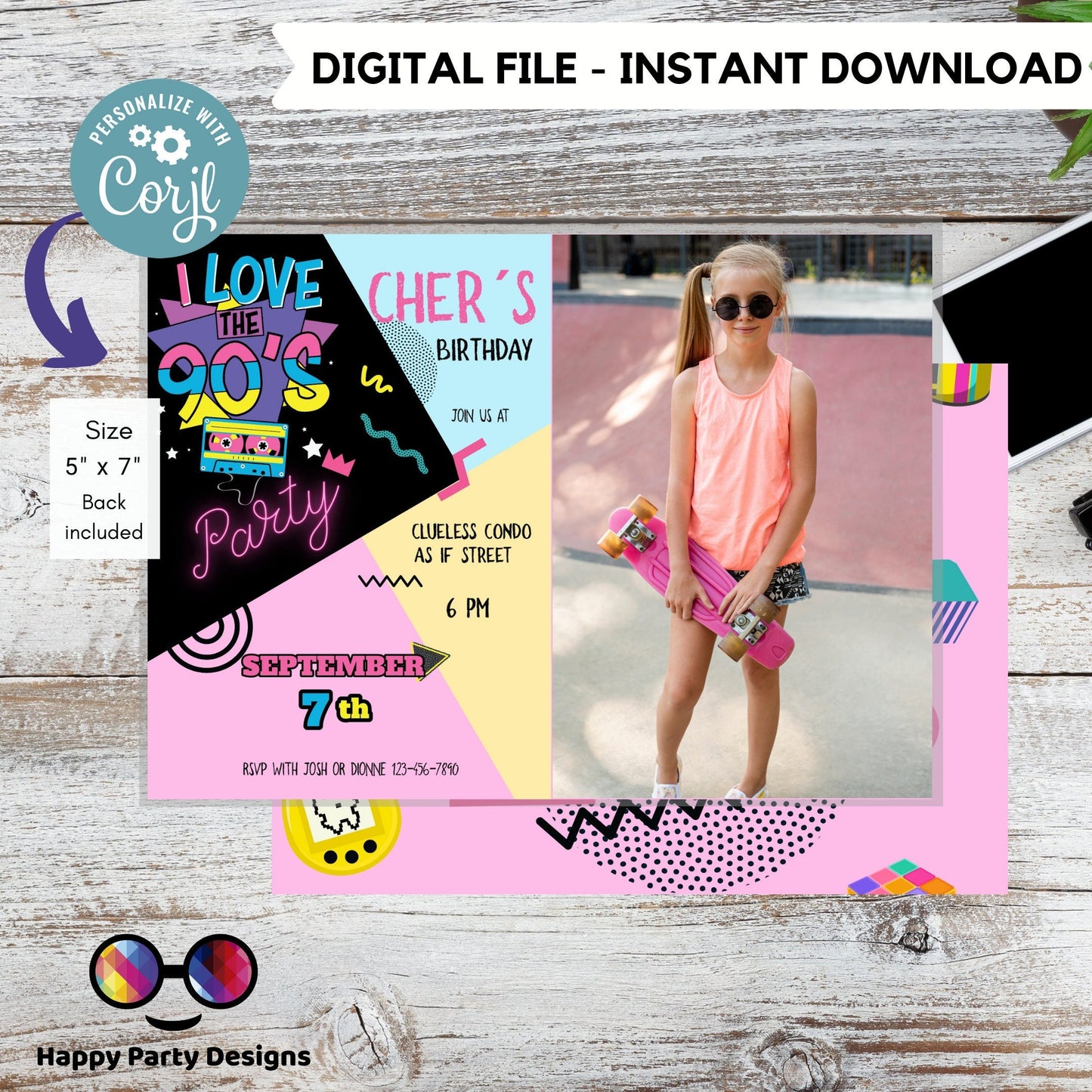 Editable 90s Birthday Invitation | Retro Invitation | 90s Birthday Invitation  | 90s Party Invite  90s Birthday Party Back to the 90s Theme