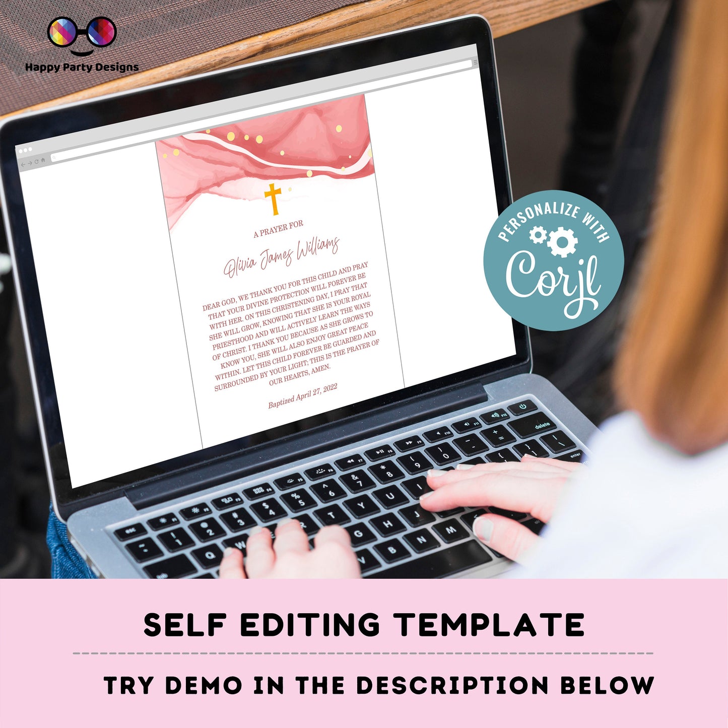 Baptism Prayer Sign Template | Pink and gold Watercolor | Editable Prayer Sign | Baptism Girl | Editable Baptism Gift | Girl Baptism Sign