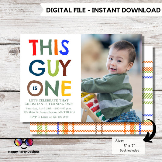 Editable This guy is One invitation | First Birthday Invitation | Minimal Party Invitation Instant Template | First Bday Invite | One year