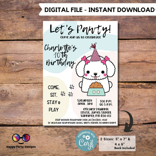 It's a Pawty Birthday | Puppy Invitation | Dog Birthday invitation | Pawty Birthday Invitation | digital invitation  Personalize Online #K61