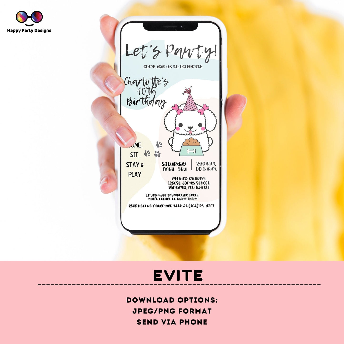 It's a Pawty Birthday Evite | Puppy Invitation | Dog Birthday invitation | Editable Electronic Puppy Invitation for iPhone or Smartphone