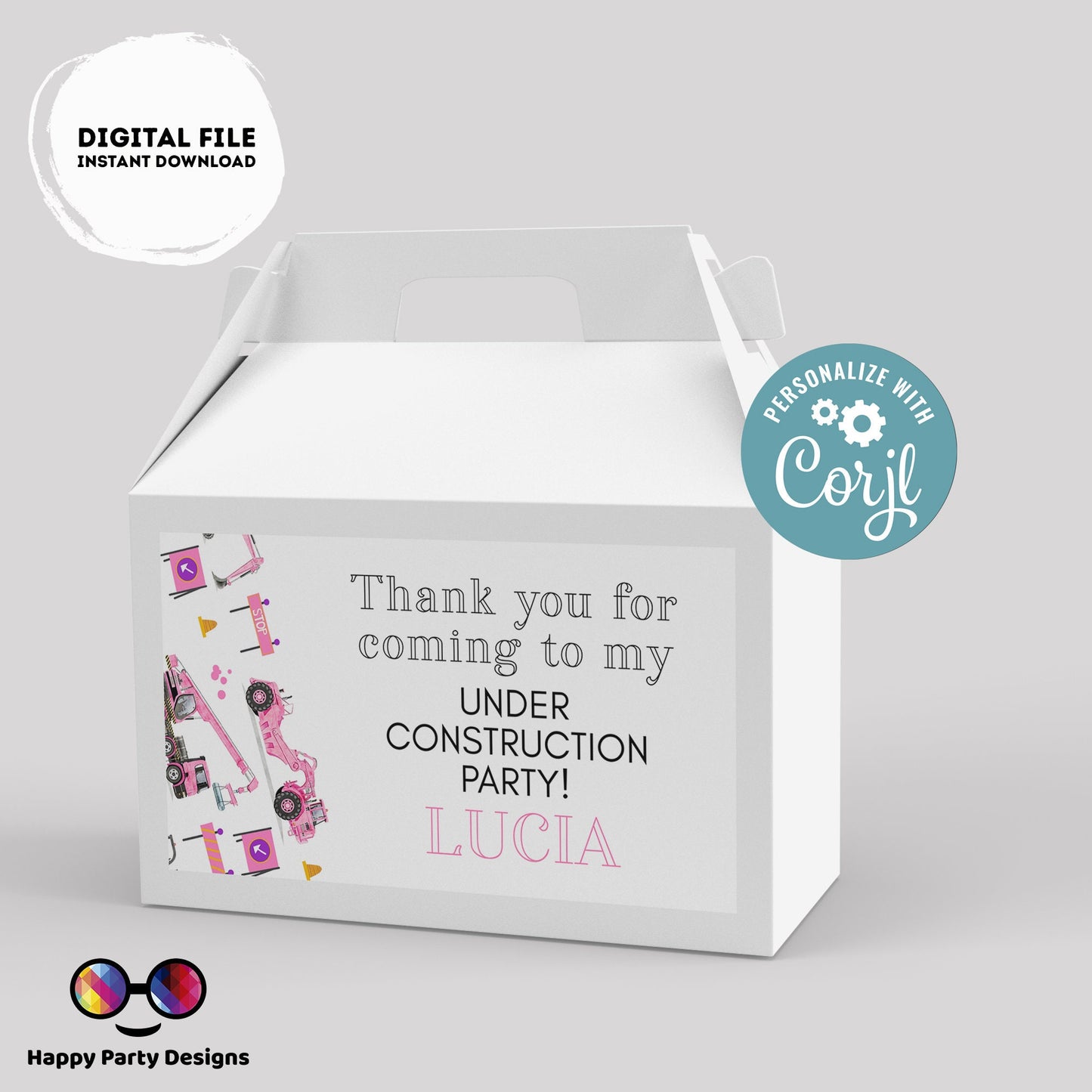 Under construction Birthday Box label | Trucks party | favor box | trucks birthday party | Girl birthday | Box to print