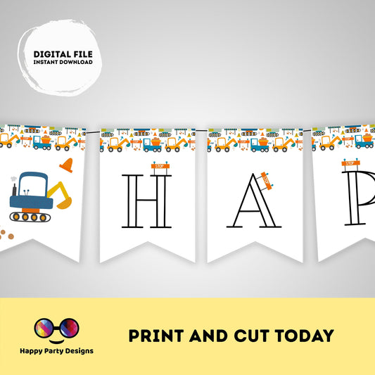 Happy Birthday Under construction Banner | Trucks party | Birthday banner | construction birthday party  |  Boy birthday