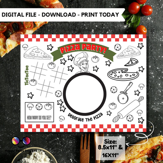 Printable Pizza Party Coloring Page | Pizza Birthday Activity | Pizza Party Placemat | Pizzeria table mat | Printable Pizza Party Games #K46