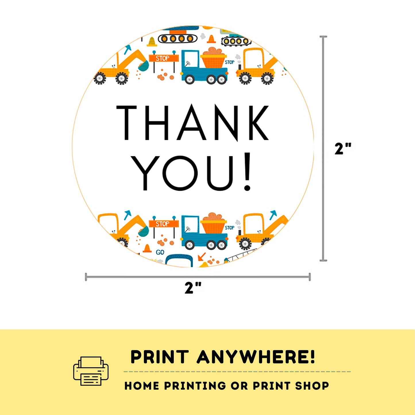 Under Construction Thank you Tag | Instant download | Trucks Birthday Party | Trucks party | Under construction Birthday Party | Round Tag