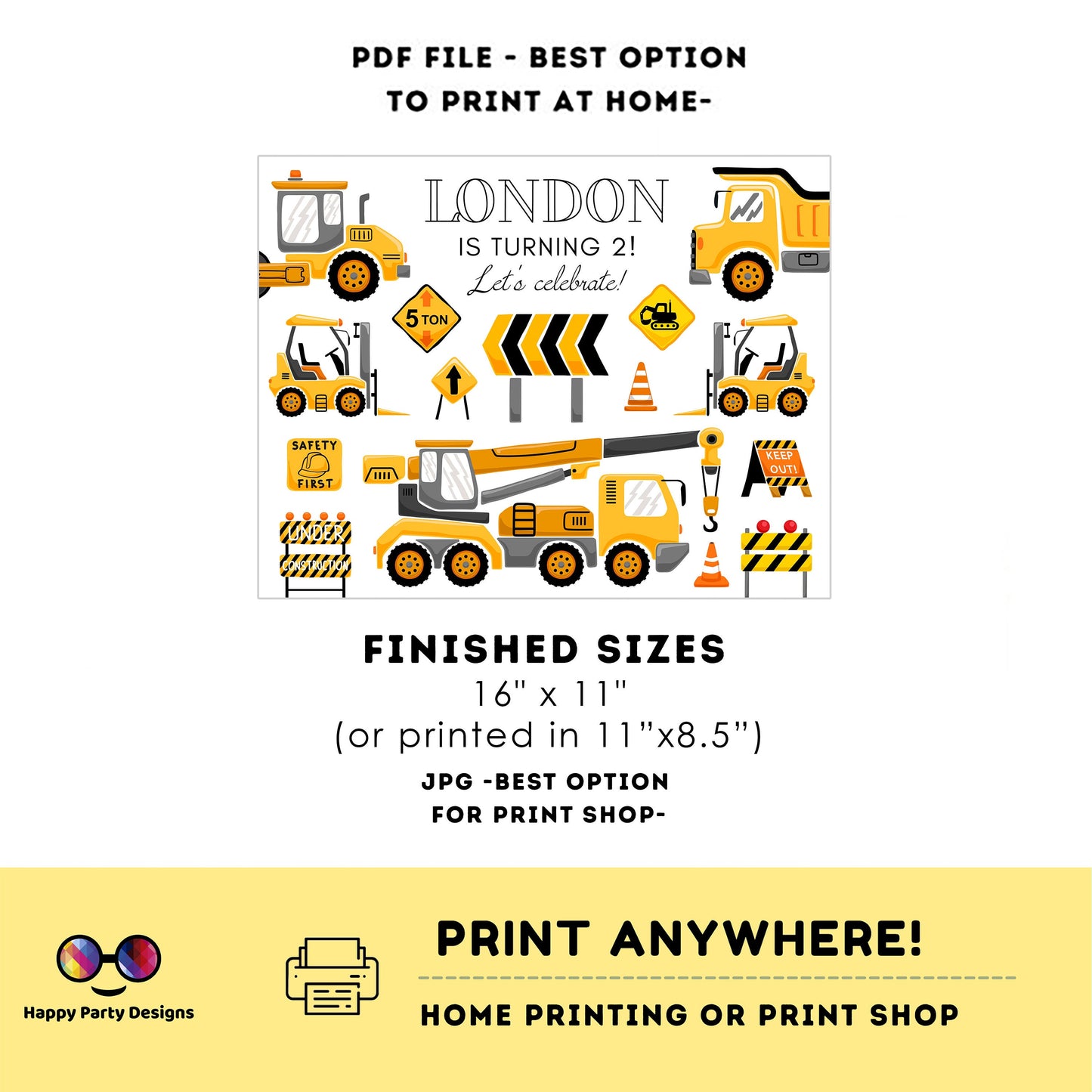 Editable construction placemat | Trucks Placemat  | Any Age | Trucks birthday | under construction Party decor