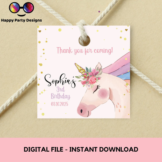 Editable Unicorn squared Favor Tag | Unicorn favor Tags | Thank You tag | Unicorn birthday | Unicorn sticker to print | #0001