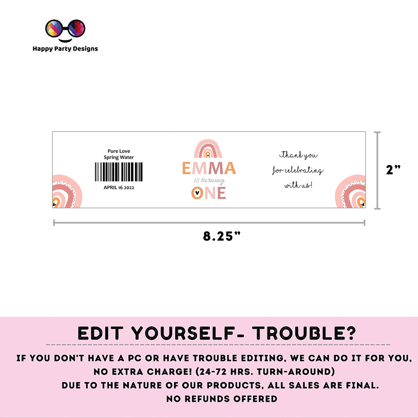 Editable boho rainbow water bottle labels | printable labels |  rainbow labels | Girl birthday |  bottle labels  | girl boho party Rainbow