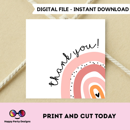 Boho rainbow squared Thank You Favor Tag | Birthday Party Decoration | Boho rainbow download | Digital | PRINTABLE | Instant download