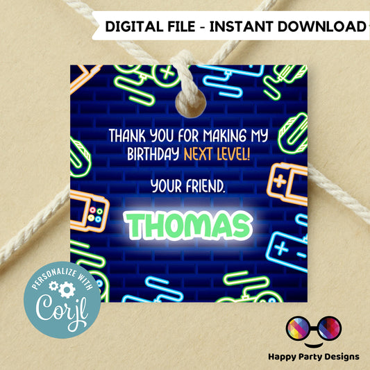Editable Neon video gamer Thank you tag | Digital thank you tag  | Gamer Thank You tag | Personalize Online #K50