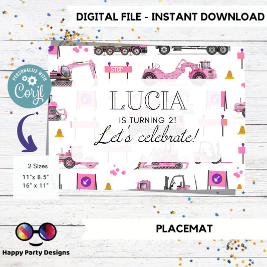 Editable TrucksPlacemat | construction  Birthday | Any Age | construction  party | construction party decor | Personalize Online