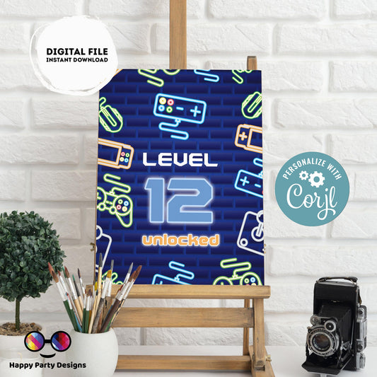 Editable video gamer Sign | Digital video gamer printable  sign  | Birthday boy | video gamer party | Personalize Online | Corjl #K50