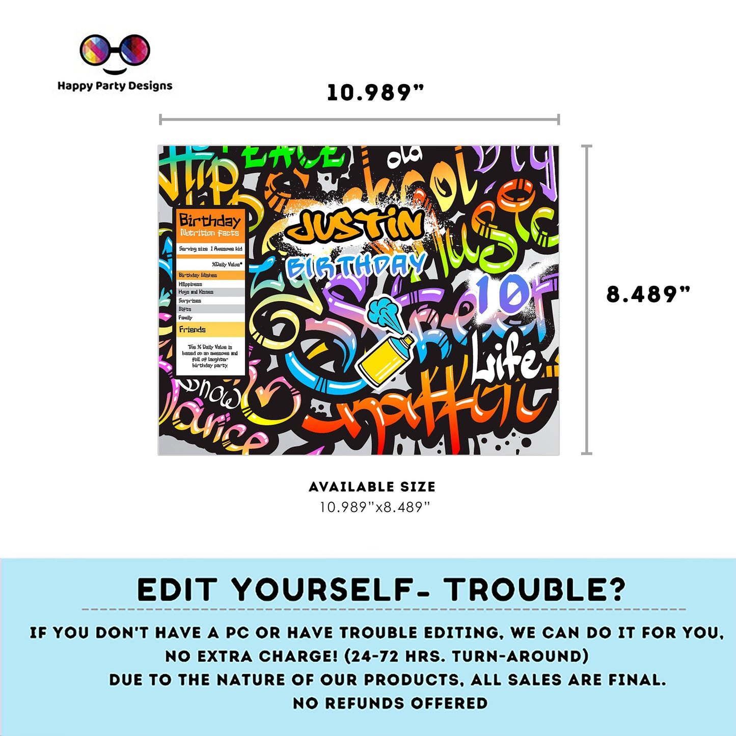 Editable Graffiti Chip Bag | Digital Graffiti  printable Chip Bag | Party Snack Graffiti  Birthday boy | Personalized Favors  Corjl #K1