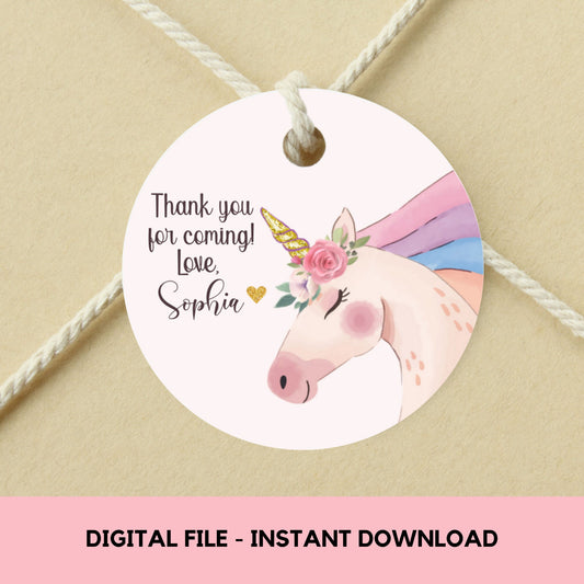 Editable Unicorn Round Tag | Unicorn birthday | Unicorn Birthday Party | Unicorn sticker | Unicorn printable tag | Round Gift Tag