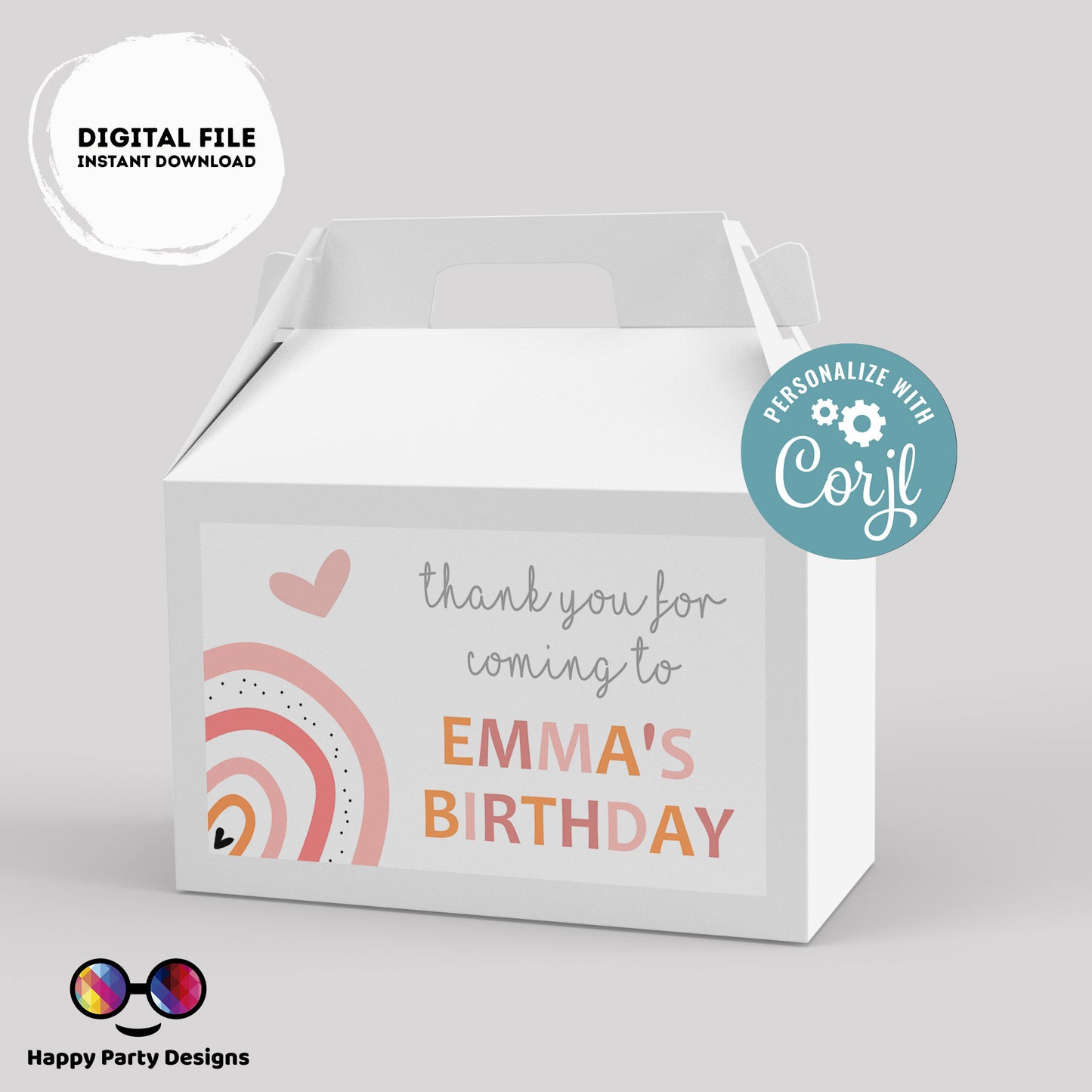 Boho rainbow Birthday Box label | rainbow party | favor box | boho birthday party | Girl birthday | Box to print