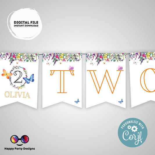 Two Wildflower Birthday Banner | Wildflower party | Second Birthday banner | Wild flower birthday party  |  Two banner to print #K73