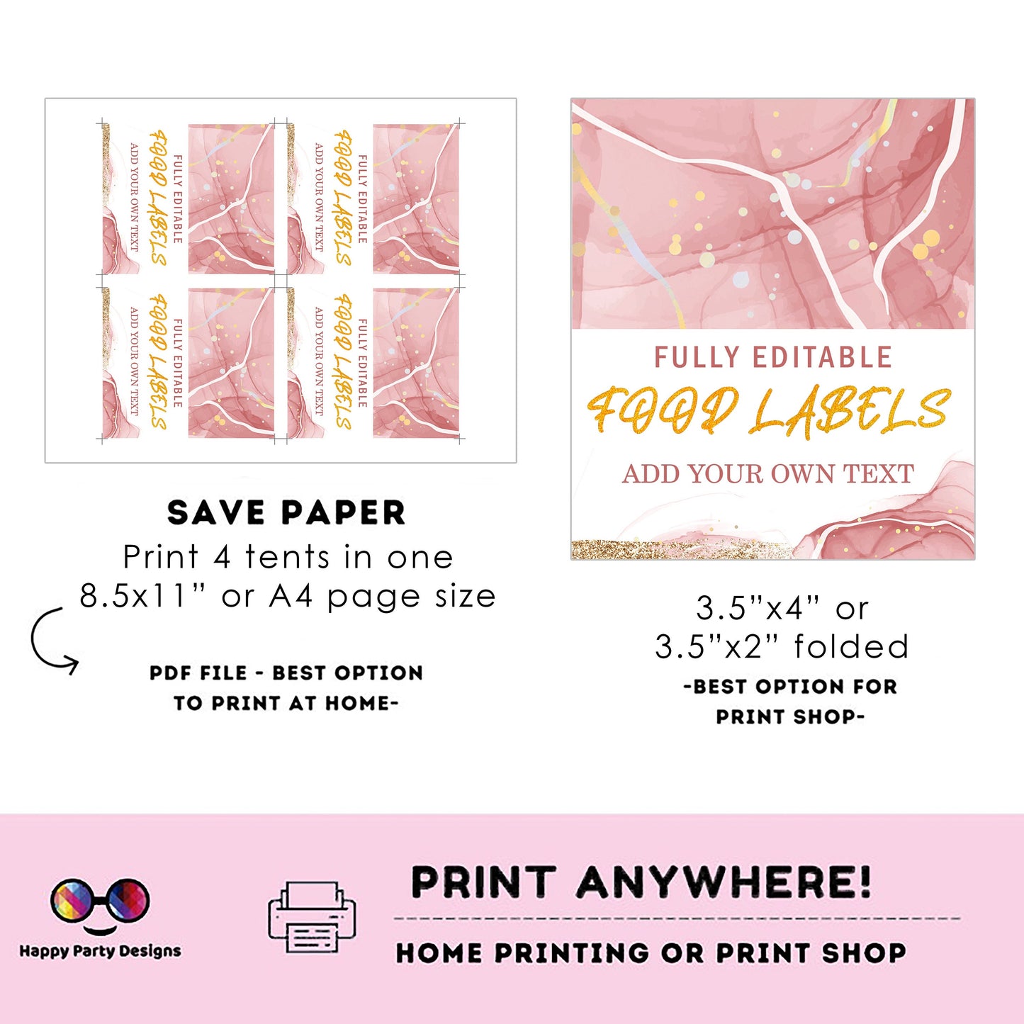 Editable blush and gold baptism food tent |blushed pink | buffet labels | baptism buffet labels | pink and gold baptism | christening