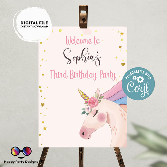 Editable Welcome Sign | Unicorn birthday | Unicorn birthday Decorations | birthday Girl | Unicorn Welcome Sign | Unicorn Party 0001