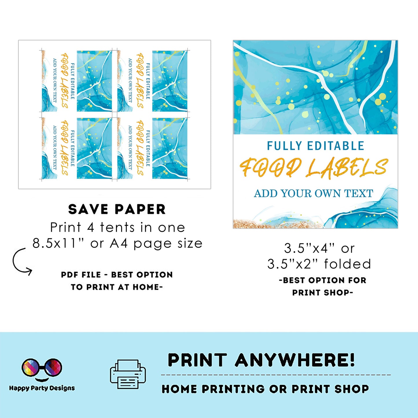 Editable blue and gold baptism food tent |blue and gold | buffet labels | baptism buffet labels | blue and gold baptism | blue christening