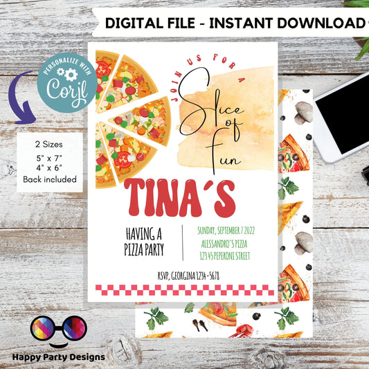 Editable Pizza Party invitation | Digital pizza party printable invite | Birthday boy  | Birthday girl | pizza party Invitation | #K46