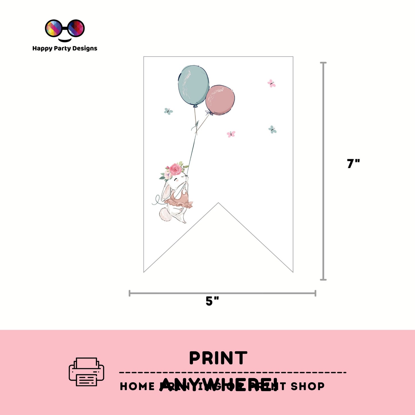 Bunny Happy Birthday Banner | Bunny party | Spring birthday | Bunny birthday party  |  Bunny banner to print  | Bunny First Birthday