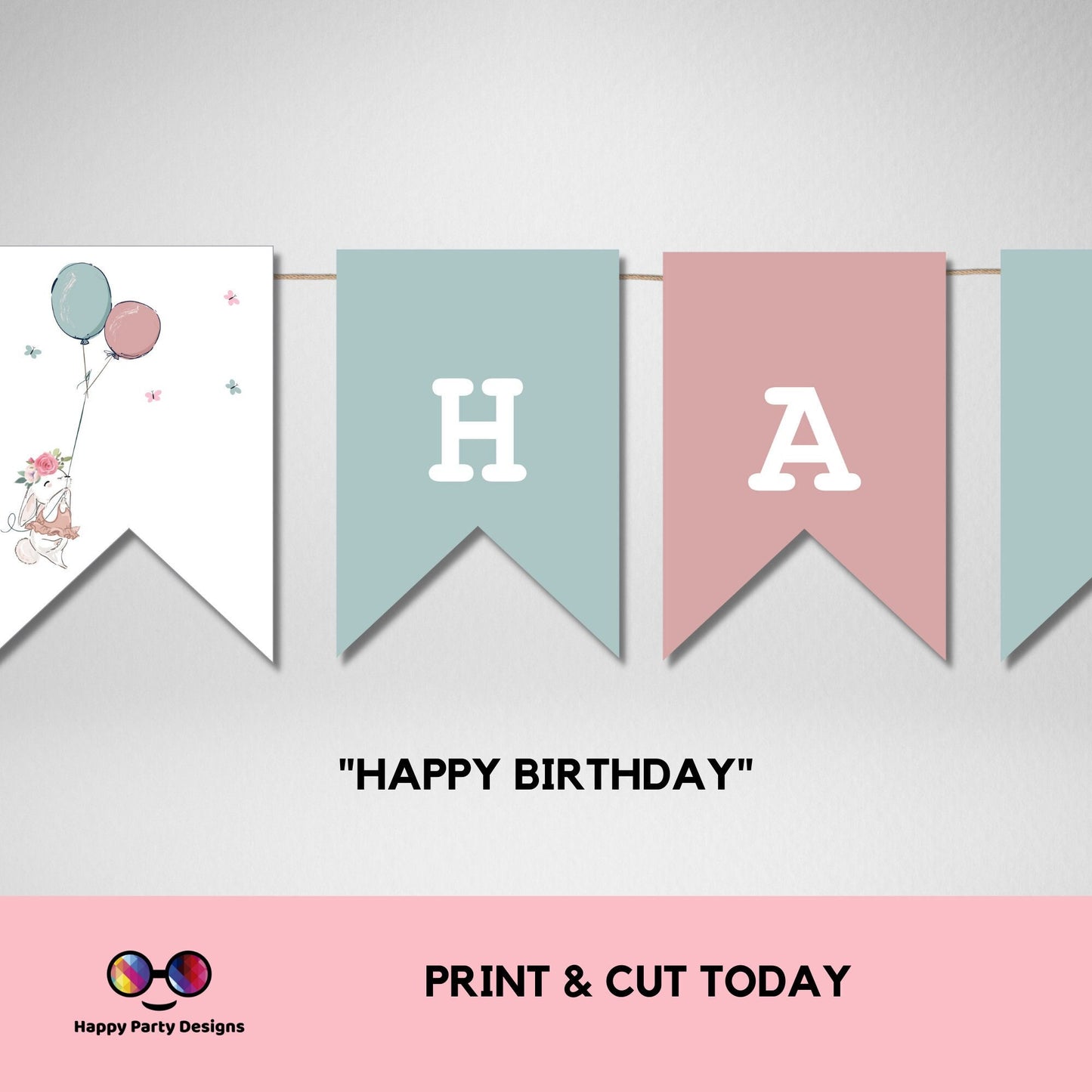 Bunny Happy Birthday Banner | Bunny party | Spring birthday | Bunny birthday party  |  Bunny banner to print  | Bunny First Birthday