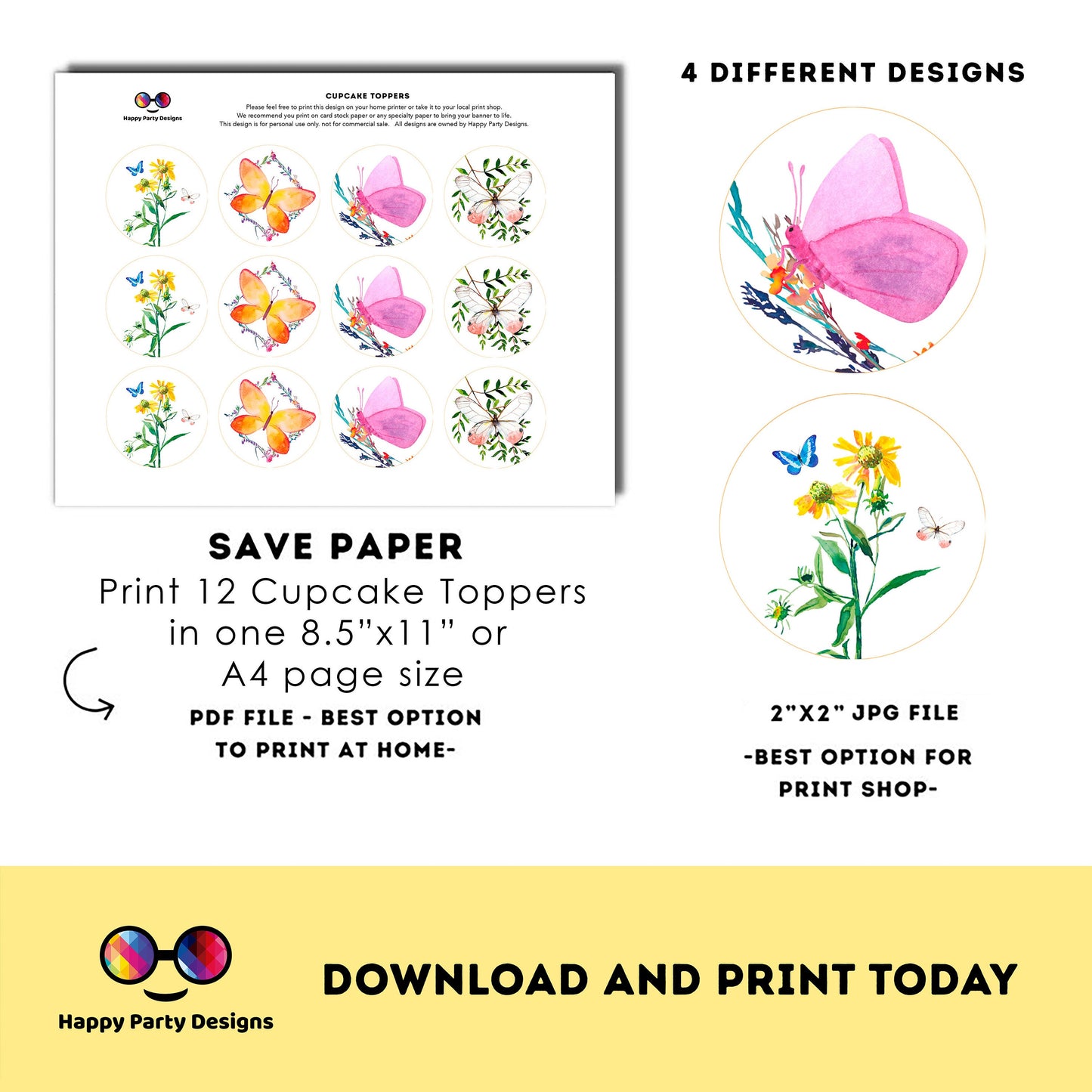 Wildflower cupcake toppers | Instant download | Little Wildflower | Garden Birthday Party | Whimsical Spring | Meadow Birthday Party #K73