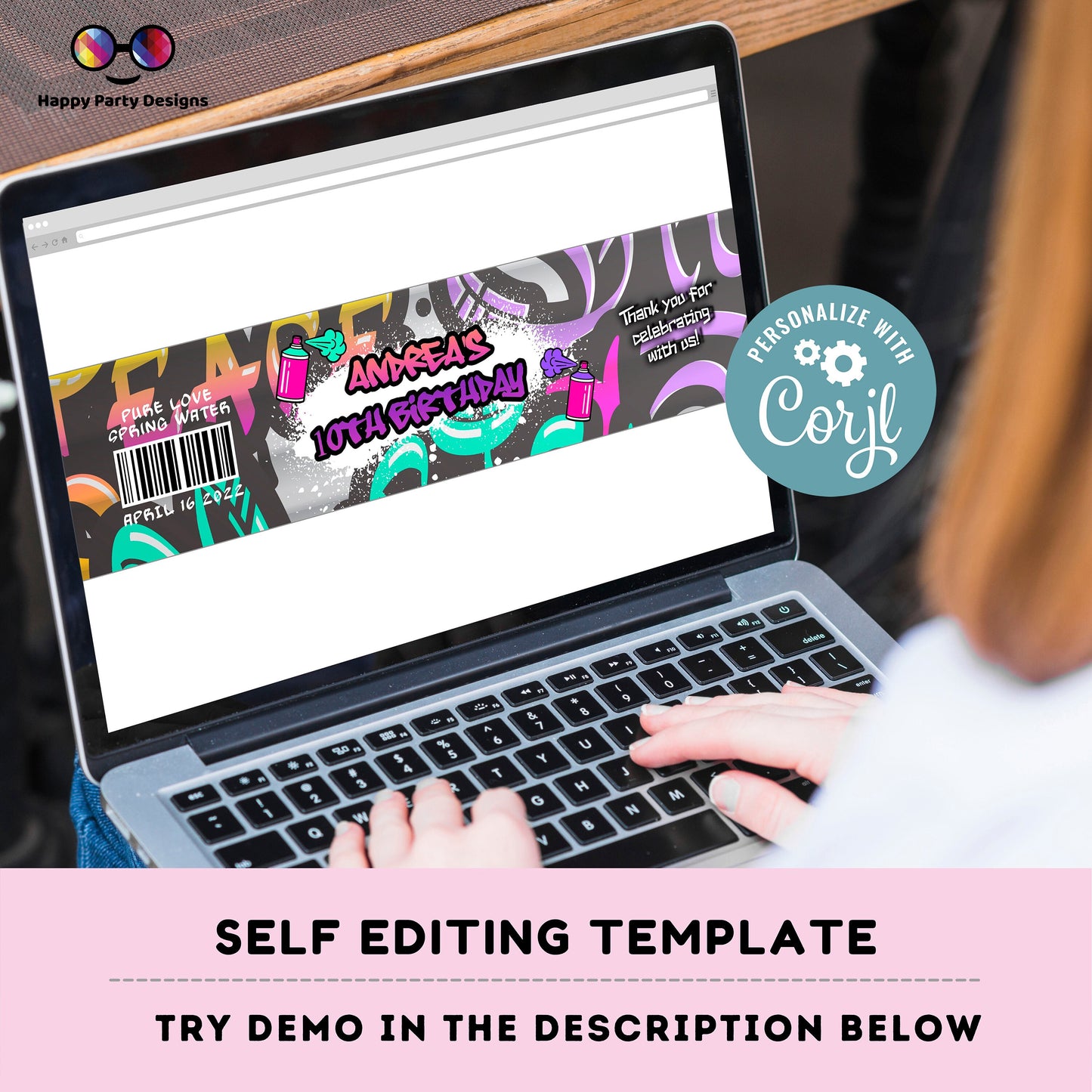 Editable Graffiti water bottle labels | digital labels |  printable graffiti labels |  graffiti party |  bottle labels  | Birthday Girl #K2