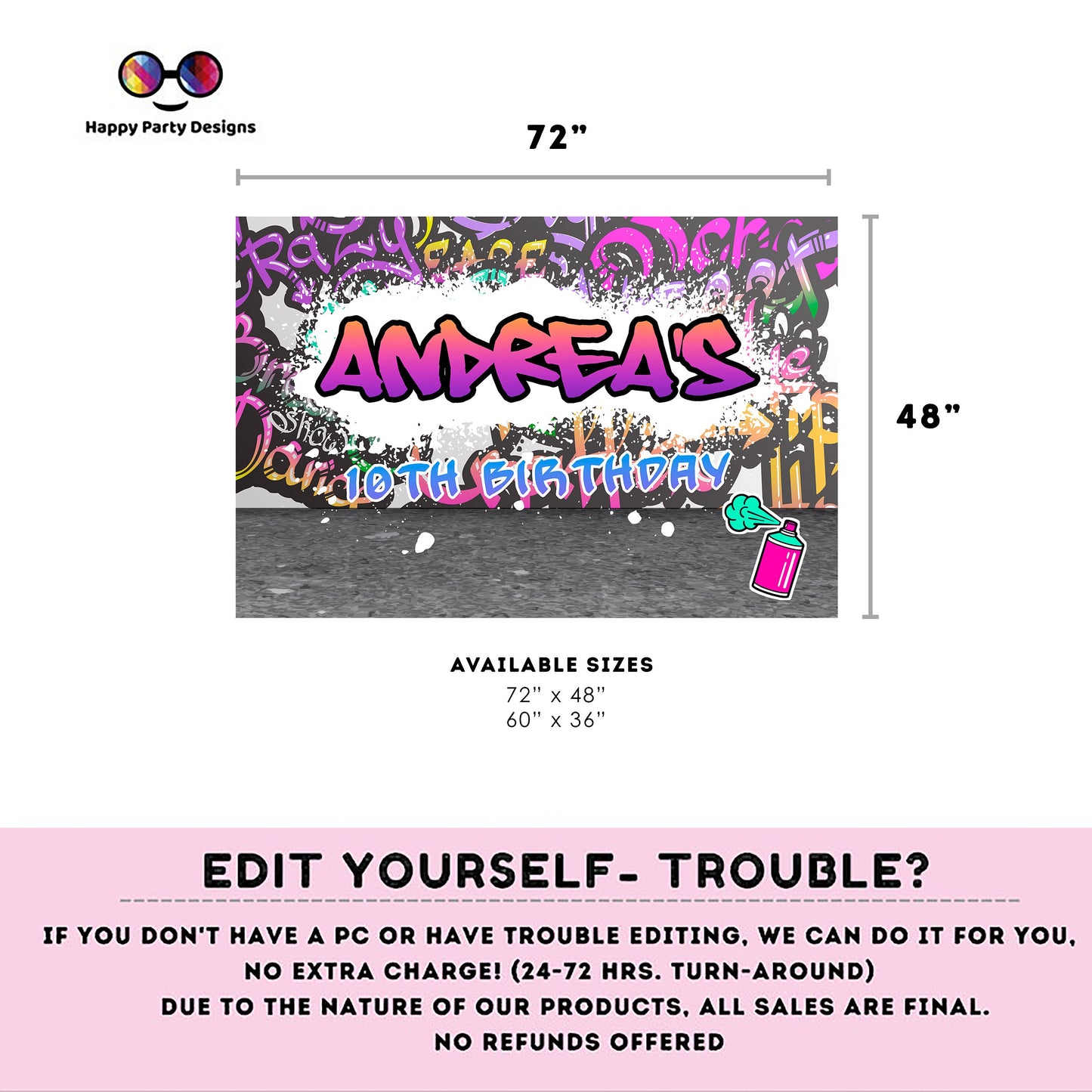 Editable Graffiti  Backdrop Banner  | Digital graffiti printable Pink Backdrop Banner  | Birthday Girl | Graffiti party #K2