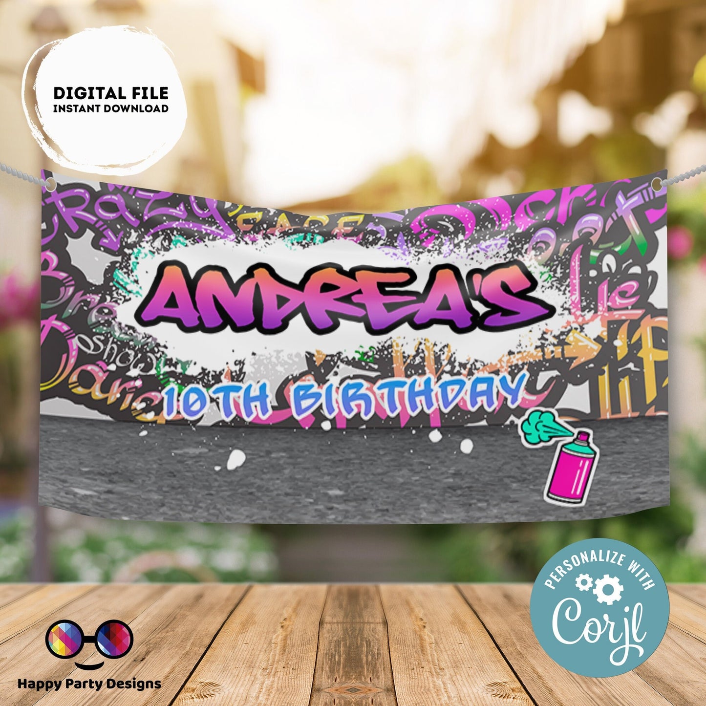 Editable Graffiti  Backdrop Banner  | Digital graffiti printable Pink Backdrop Banner  | Birthday Girl | Graffiti party #K2