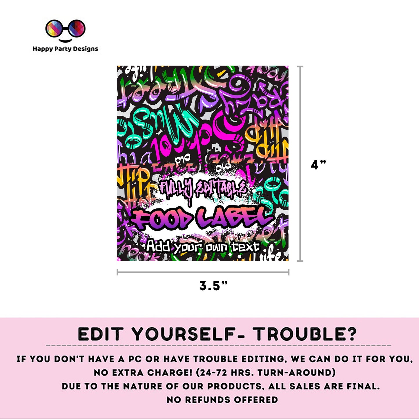 Editable Graffiti Birthday food tent | graffiti party | buffet labels | Graffiti birthday party | food label template | throwback party #K2