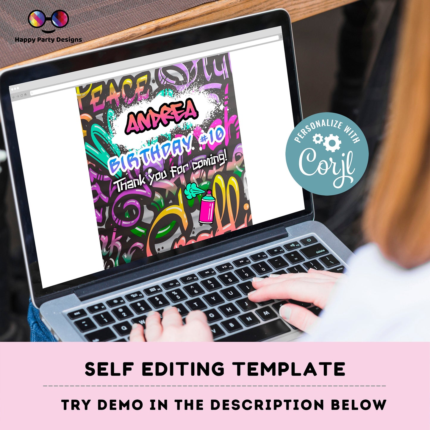 Editable Graffiti Thank you tag | Digital graffiti printable thank you tag  | Birthday girl | Graffiti Thank You tag | Personalize  #K2