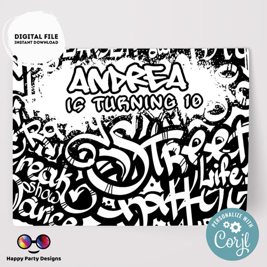 Editable graffiti coloring page | Placemat coloring page | Any Age | graffiti birthday | Graffiti Party Activity