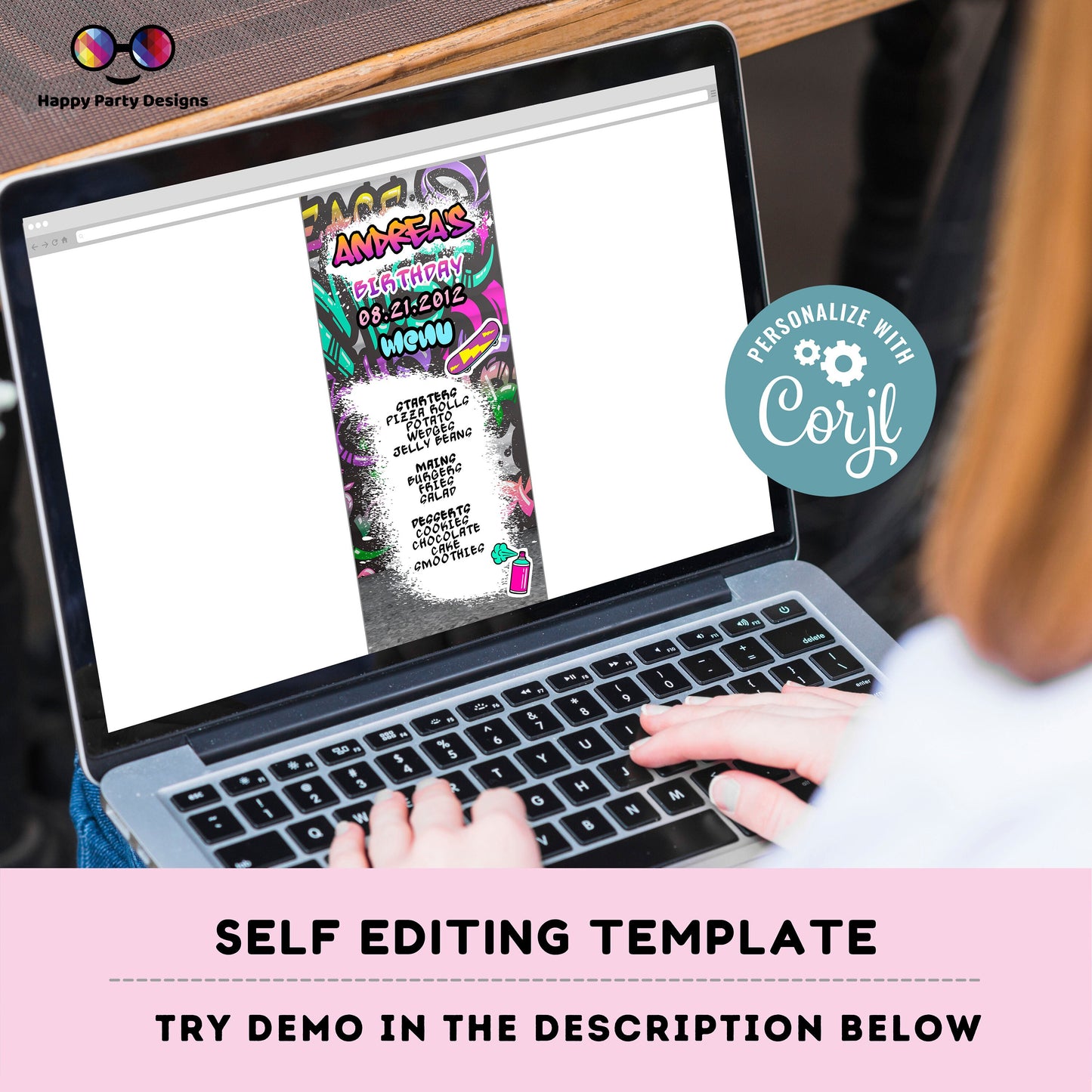 Editable Graffiti Menu | Digital graffiti printable menu  | Birthday girl | Graffiti menu | Personalize Online #K2