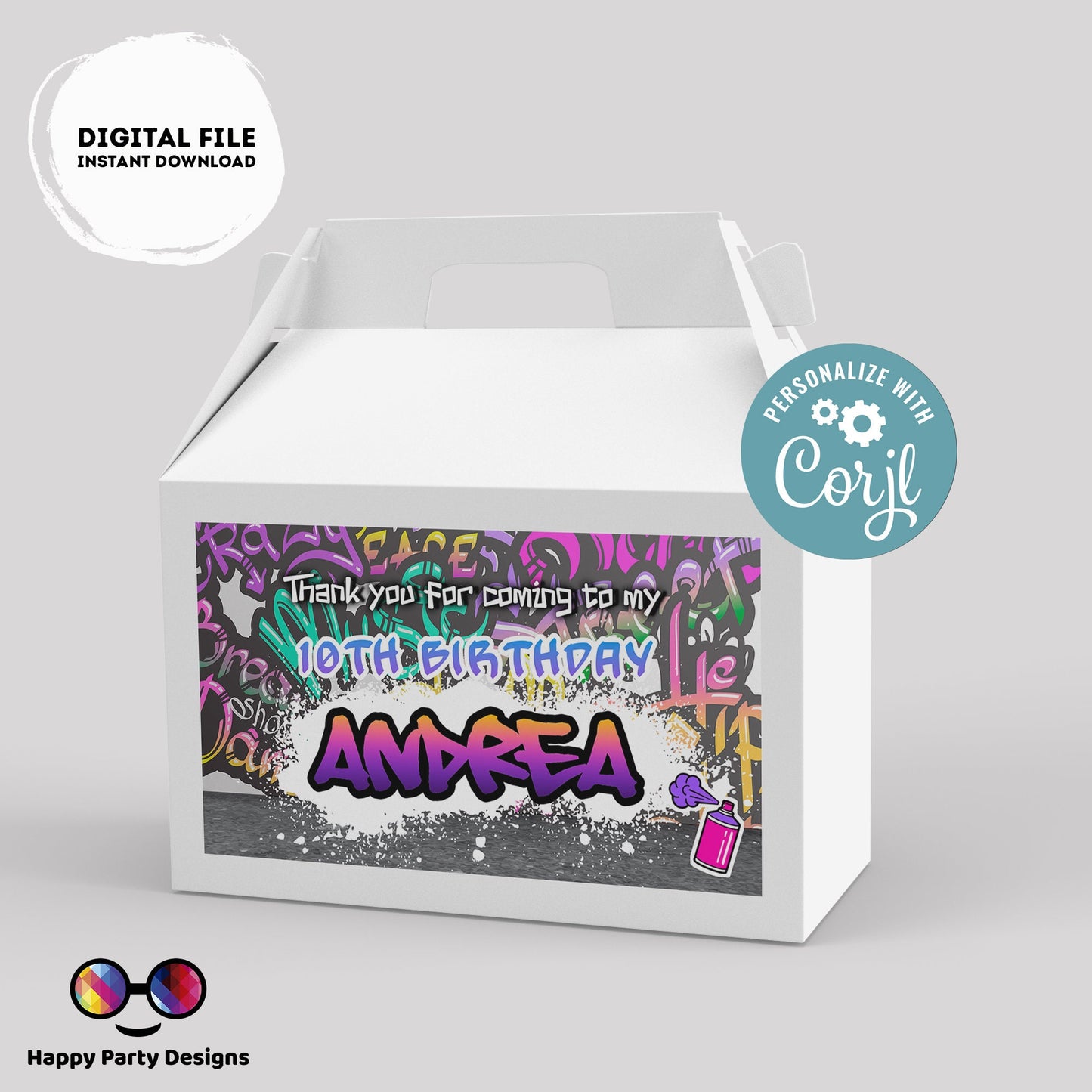 Editable graffiti Birthday Box label | graffiti party | favor box | graffiti birthday party | Girl birthday | Box to print #K2