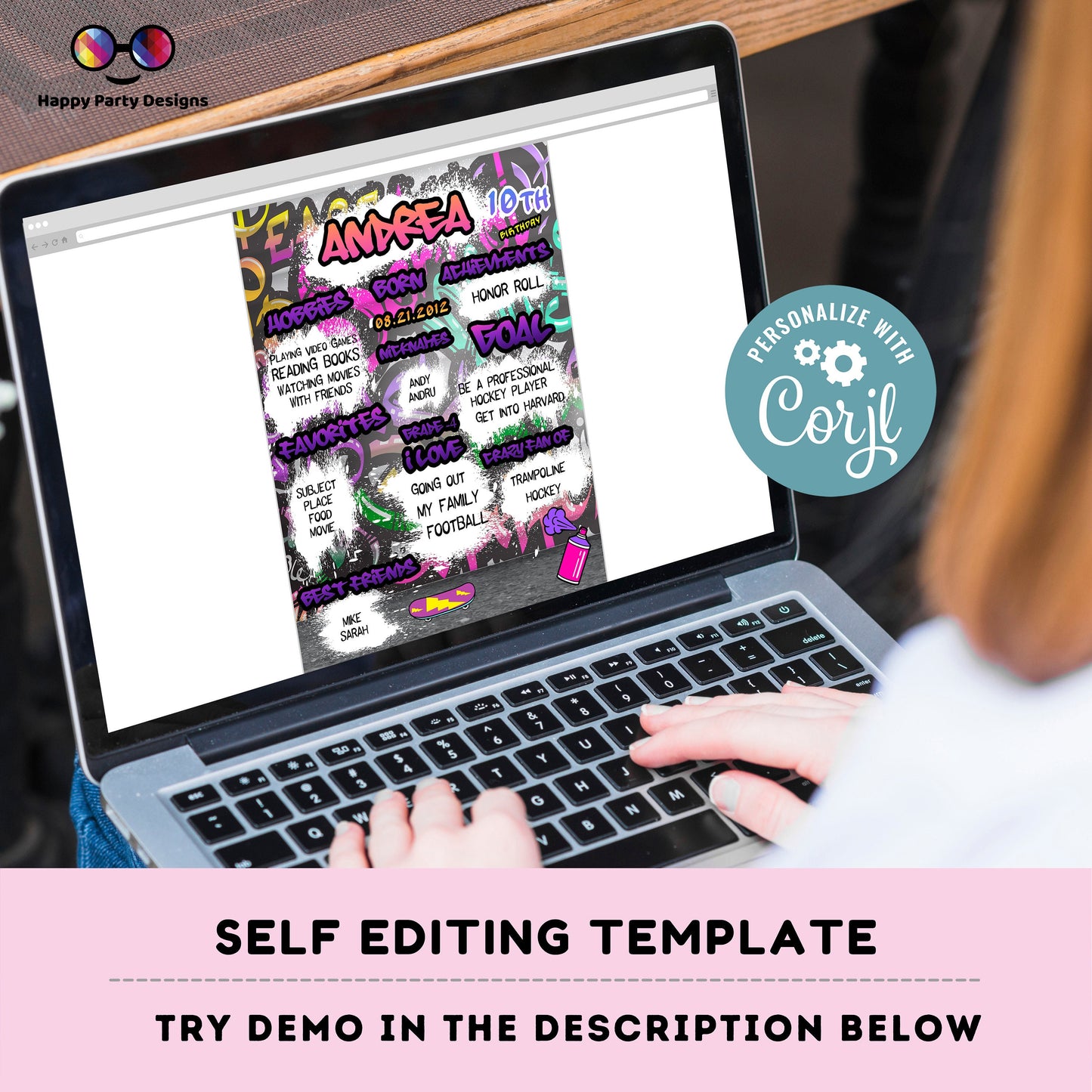 Editable graffiti Sign | graffiti birthday | Graffiti Decorations | birthday Sign | Graffiti party | Printable poster chalkboard sign #K2