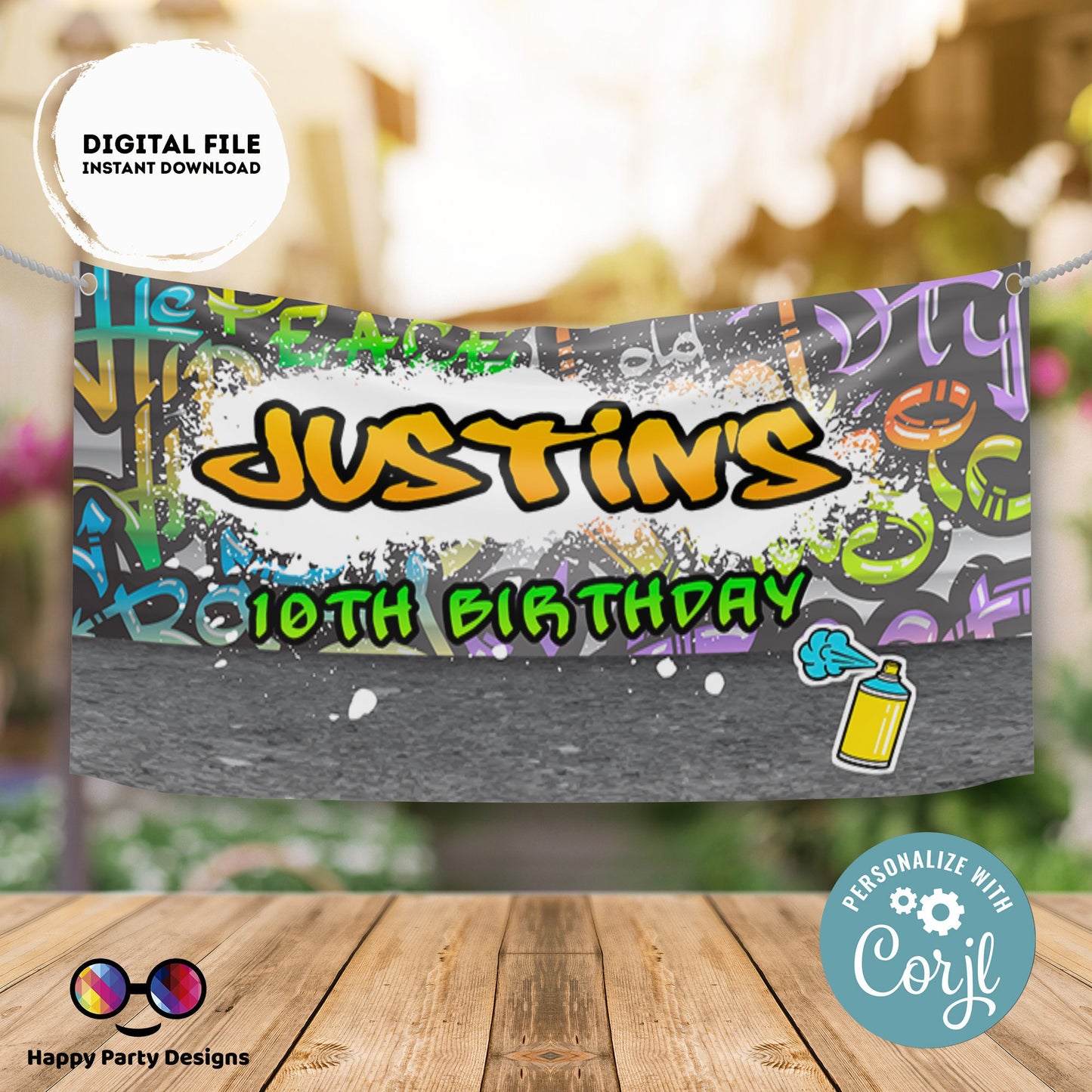 Editable Graffiti  Backdrop Banner  | Digital graffiti printable Backdrop Banner  | Birthday Boy | Graffiti party | Personalize Online #K1